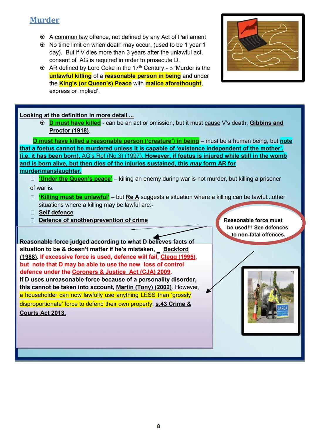 CONTENTS PAGE
Actus Reus
3
Mens Rea (MR)
5
Strict Liability
7
Murder
8
Attempts
10
Involuntary Manslaughter (IM)
12
Diminished Responsibilit