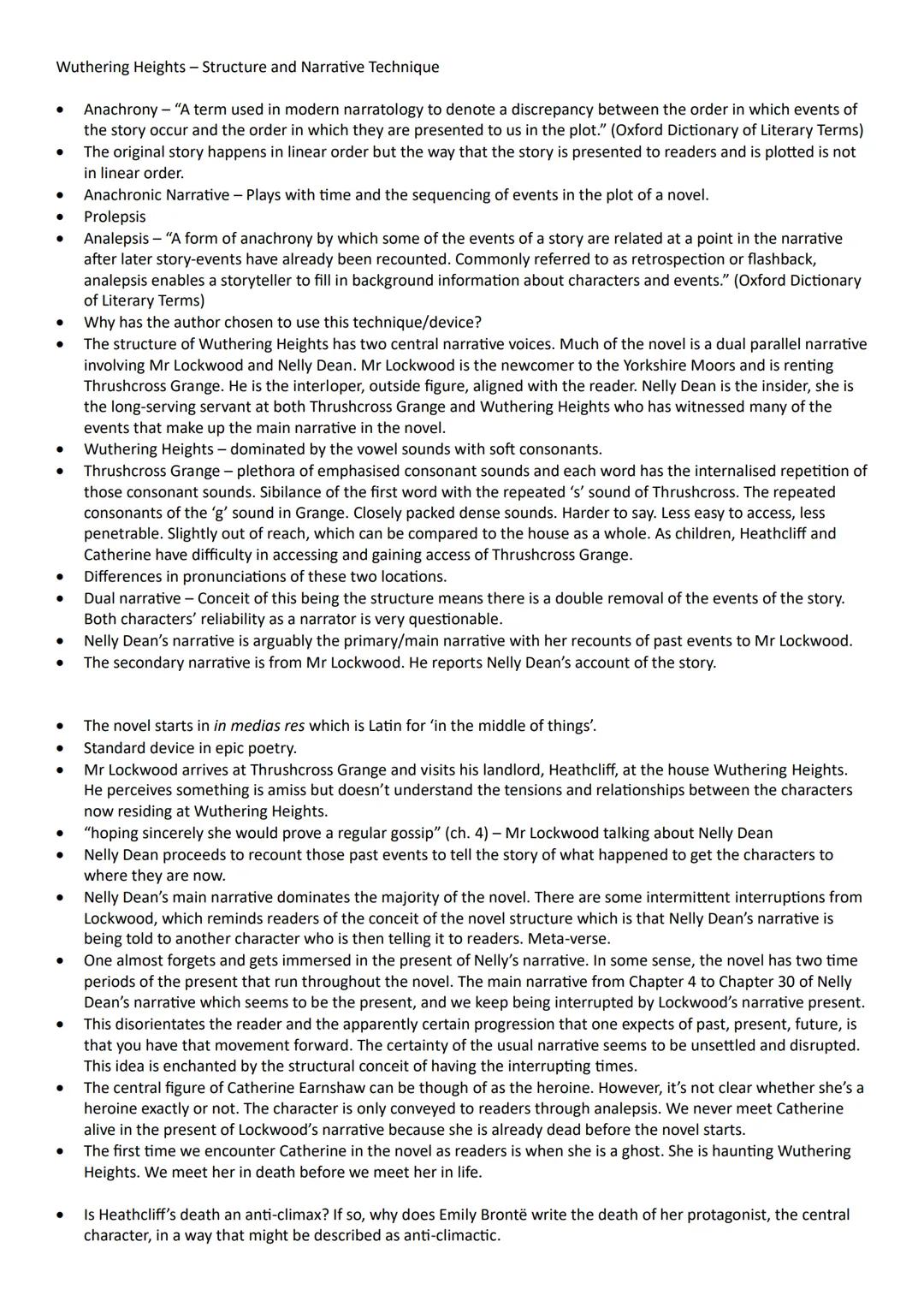 Wuthering Heights - Structure and Narrative Technique
•
•
•
•
•
.
•
•
•
•
Anachrony "A term used in modern narratology to denote a discrepan
