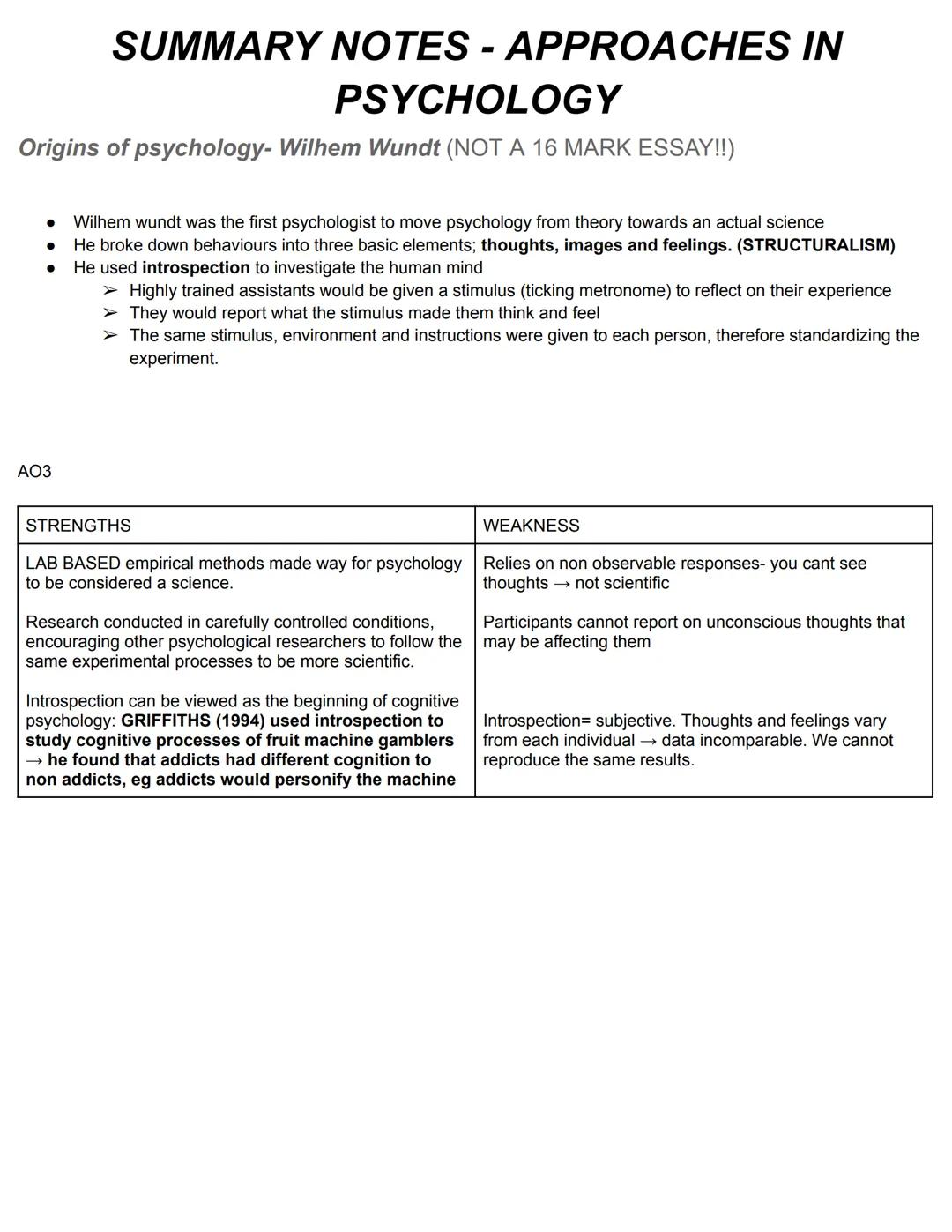 Approaches in psychology summary notes