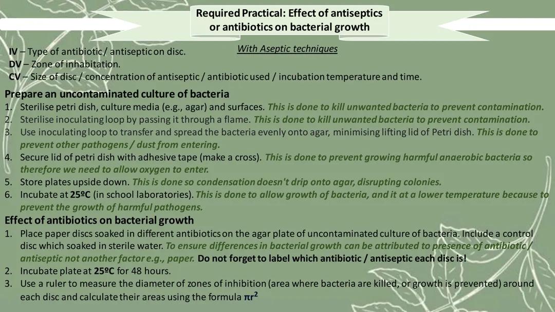 Effect of antibiotics/antiseptics on bacterial growth with aseptic techniques - Required practical