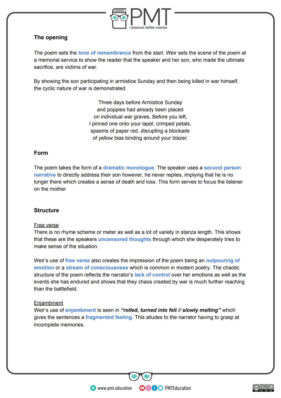 PMT
-resources-tuition-courses
# Edexcel English Literature GCSE
## Poetry: Conflict Collection
Poppies - Jane Weir
This work by PMT Edu