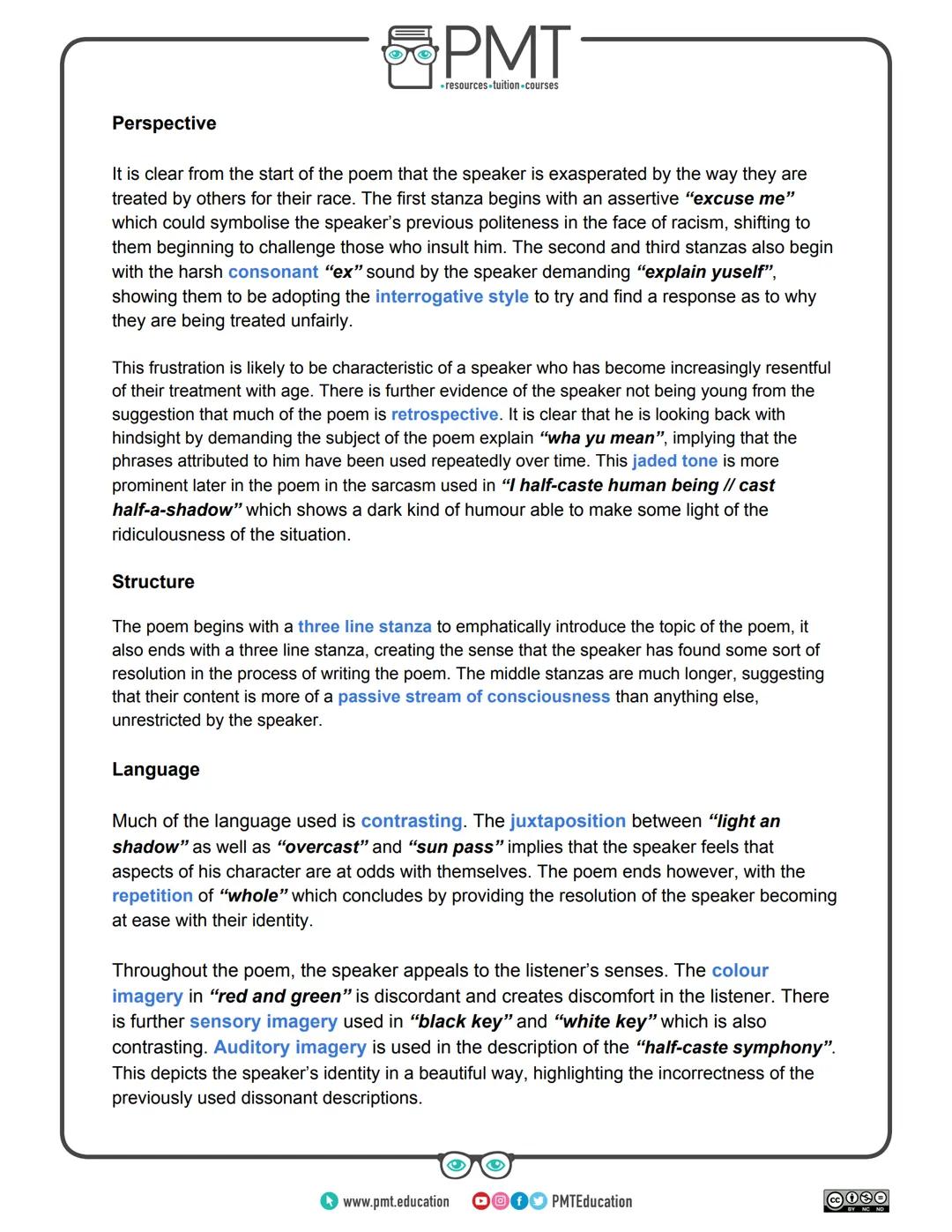 PMT
⚫resources.tuition-courses
Edexcel English Literature GCSE
Poetry: Conflict Collection
Half-caste - John Agard
This work by PMT Educatio