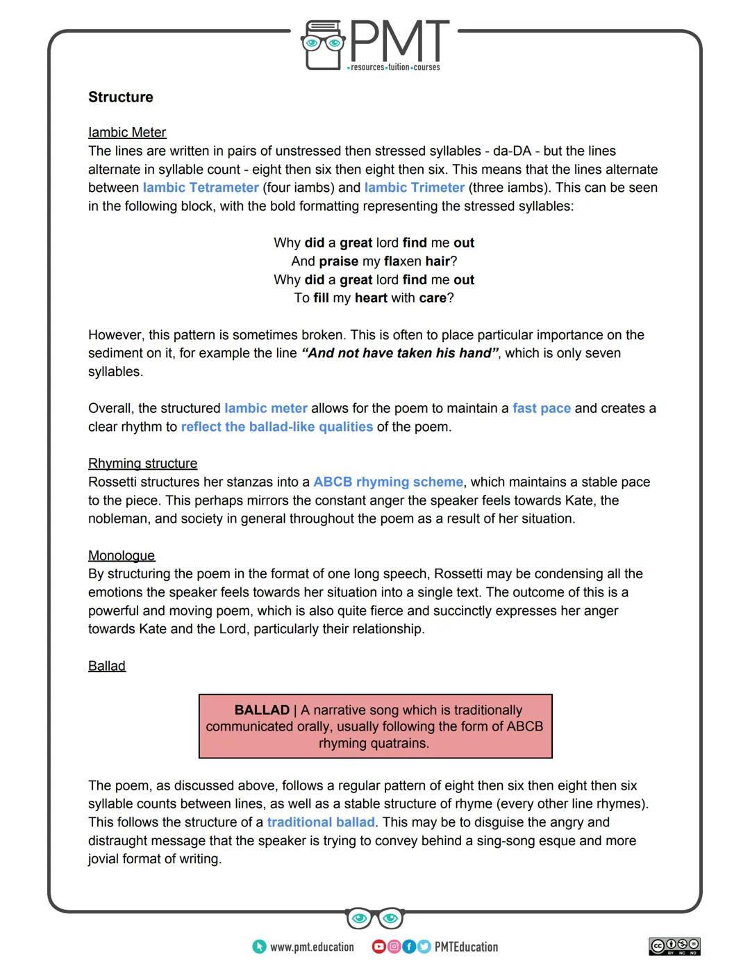 PMT
-resources-tuition-courses
Edexcel English GCSE
Poetry Collection: Conflict
Cousin Kate - Christina Rossetti
This work by PMT Educati