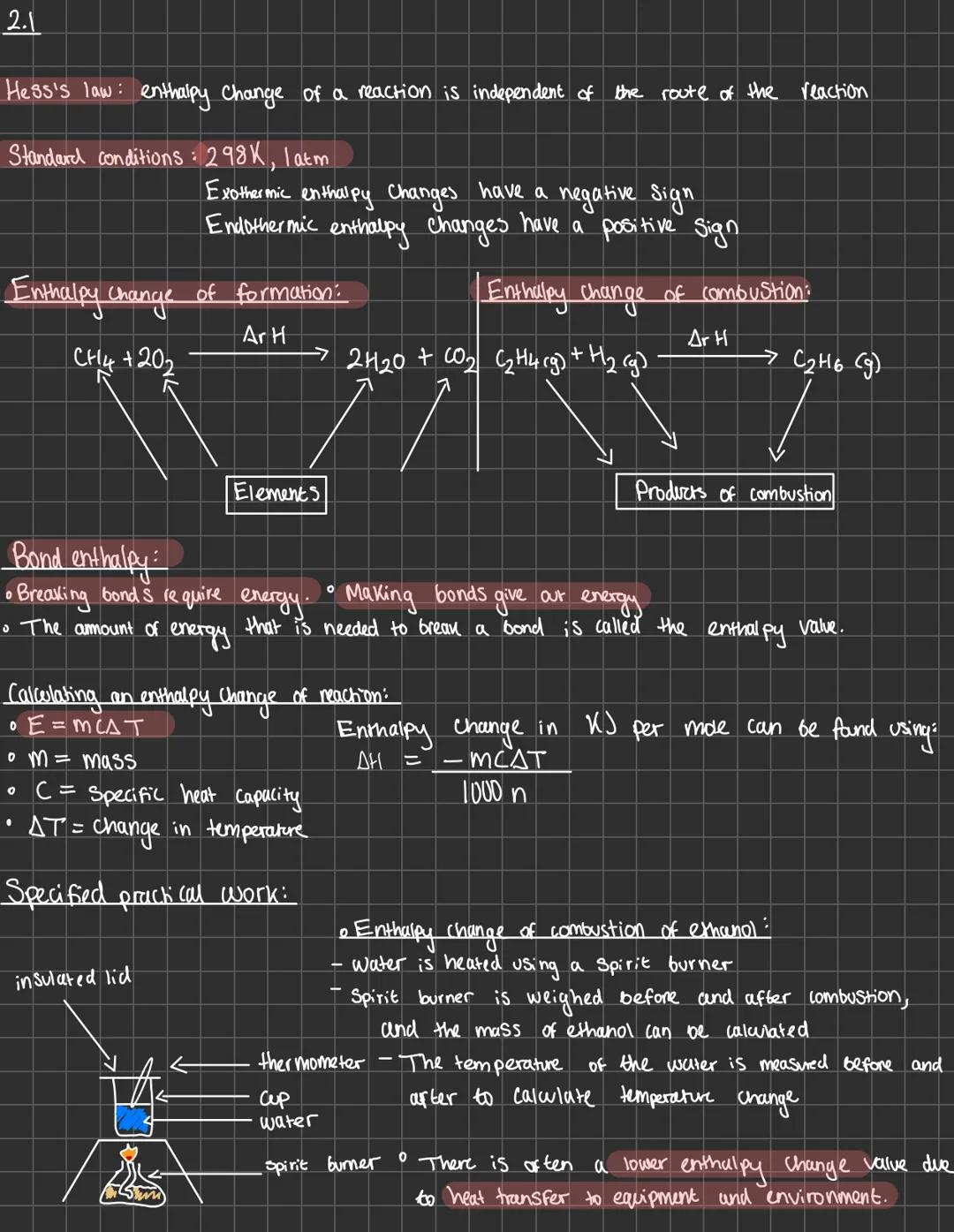 Chemistry unit 2 summary
With unit headings and diagrams 2.1
Hess's law: enthalpy Change of a reaction is independent of the route of the