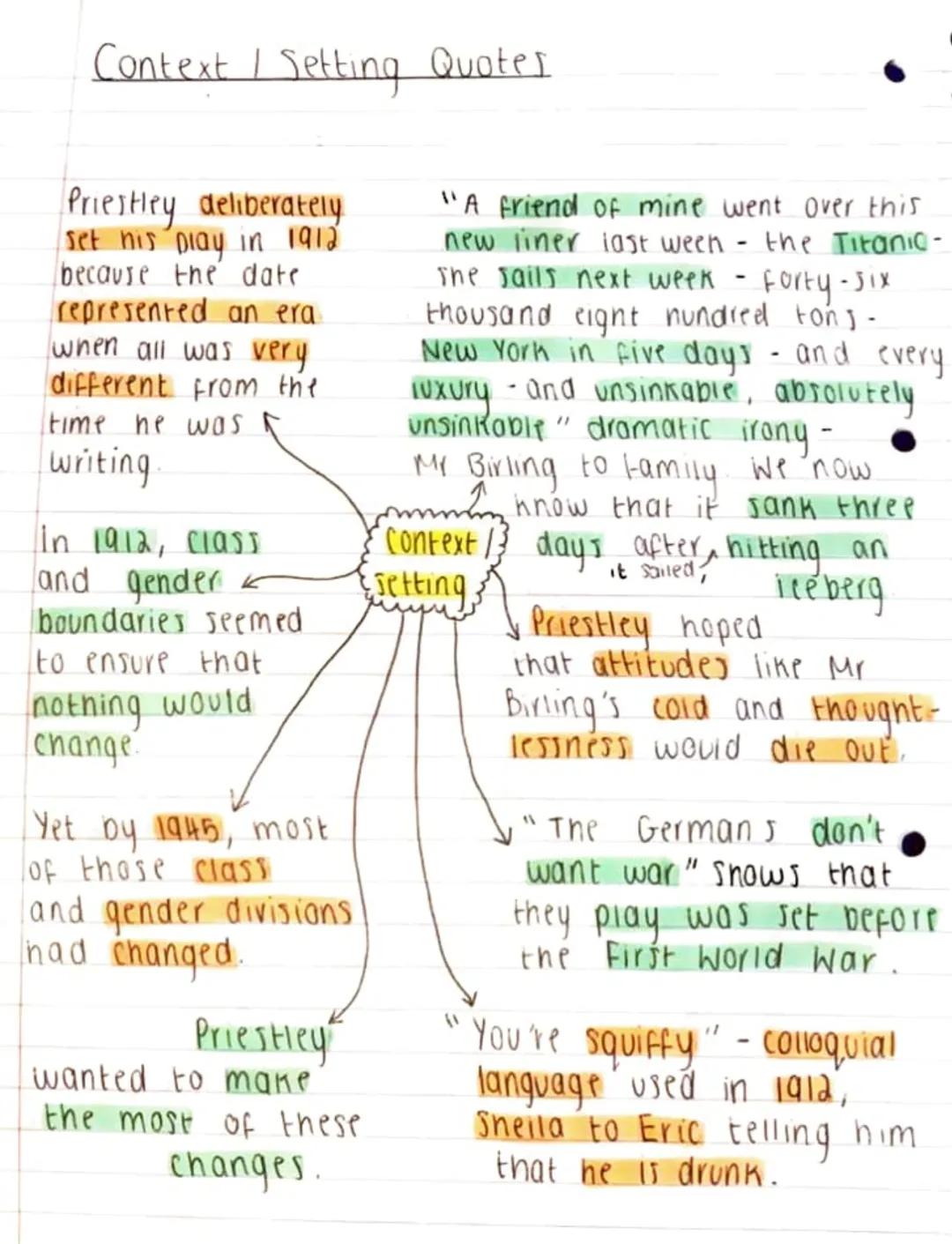 Class
Priestley wanted
to highlight the
inequality between
"As if a girl
of that sort
would ever
"just a knighthood
Mr Birling values
manner