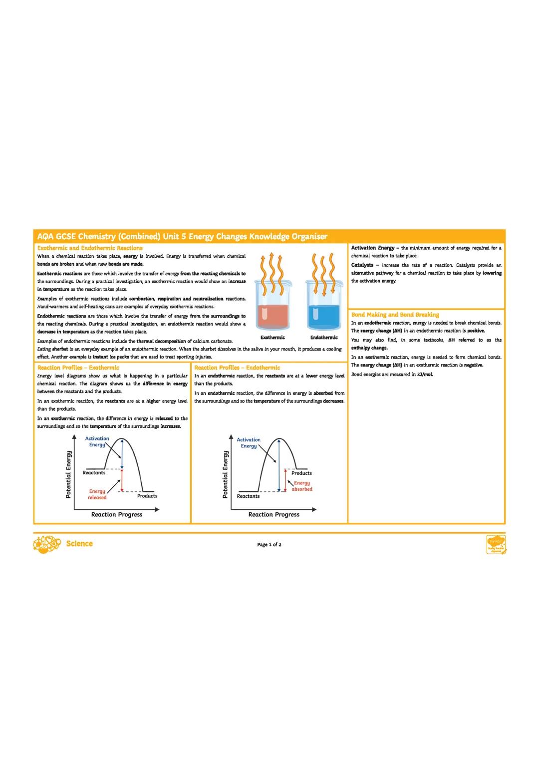 AQA Chemistry - Energy Changes
