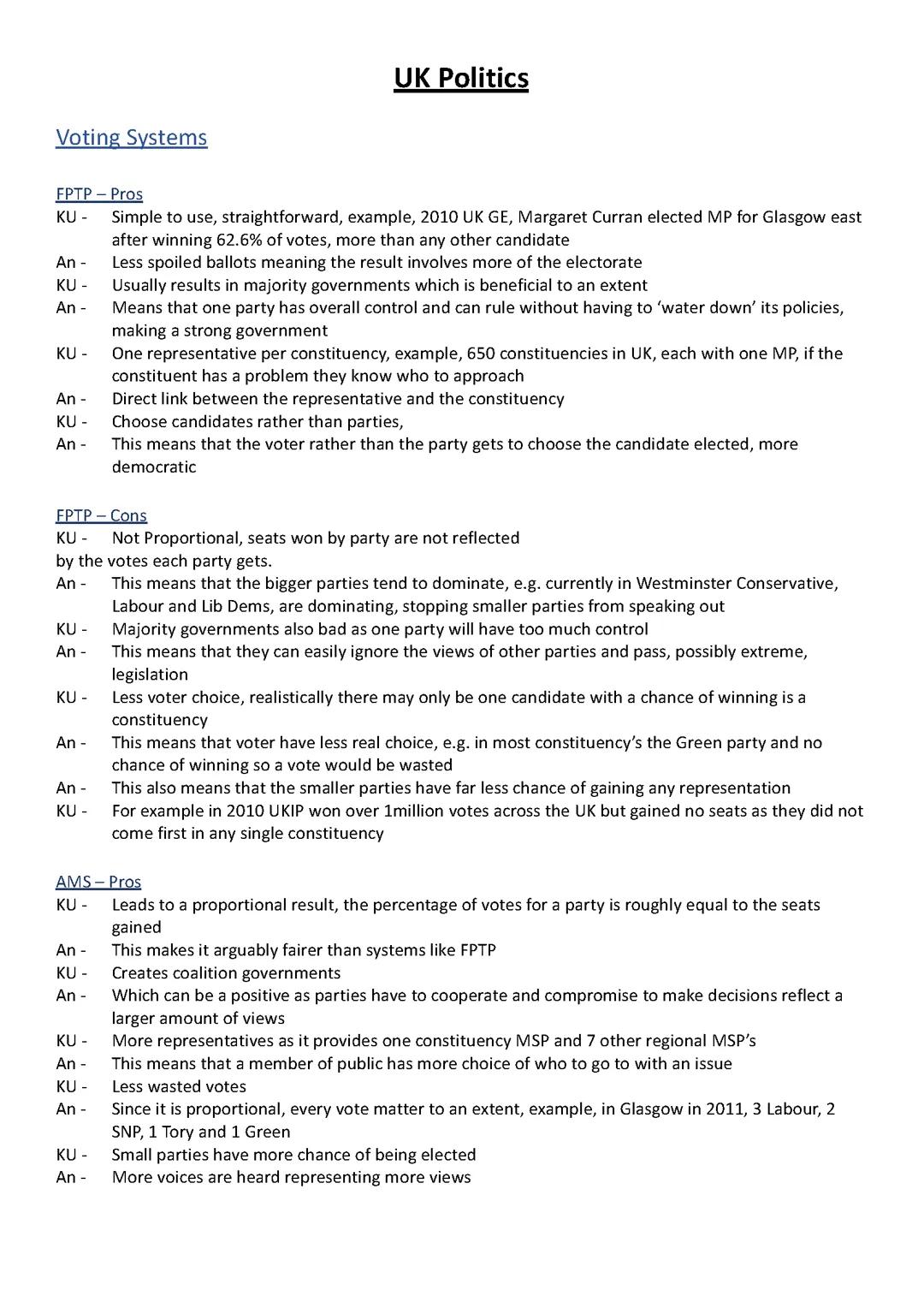 Higher Modern Studies; UK Politics