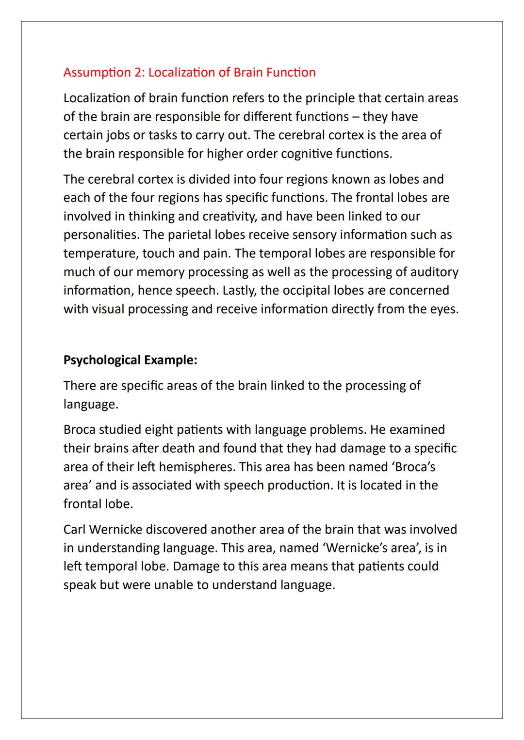 AS Psychology:
Biological Approach
Notes Assumptions
Assumption 1: Evolutionary Influences
Evolutionary psychologists explain human behaviou
