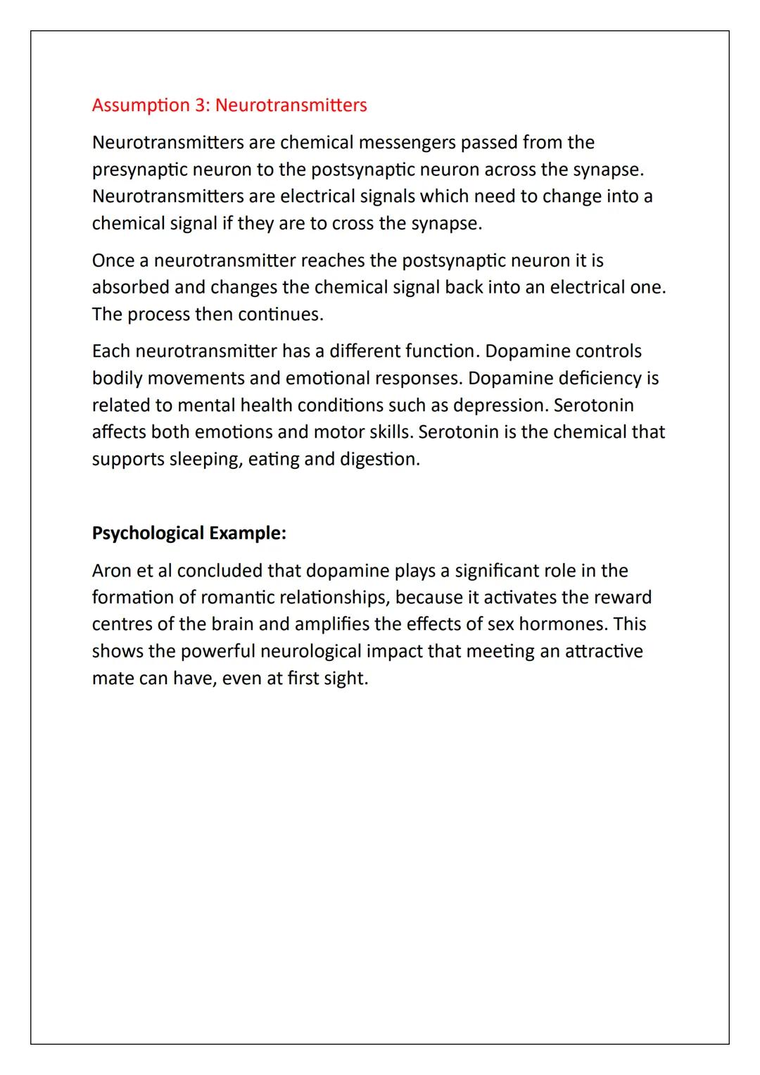 AS Psychology:
Biological Approach
Notes Assumptions
Assumption 1: Evolutionary Influences
Evolutionary psychologists explain human behaviou