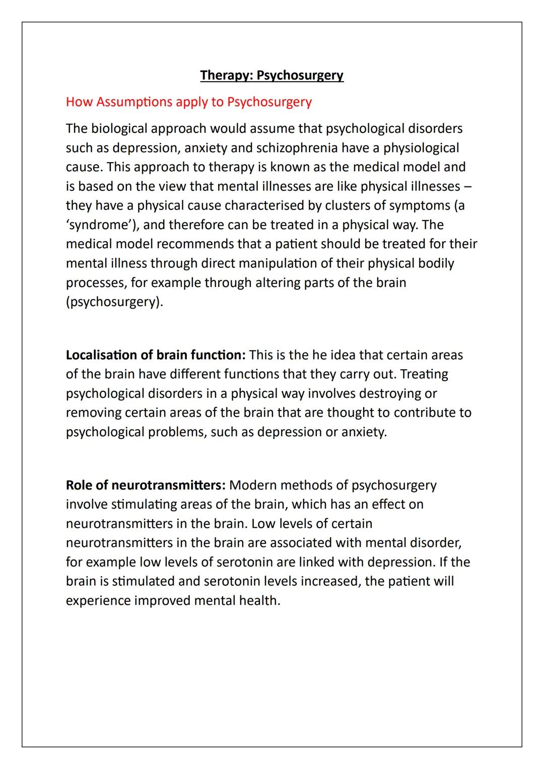 AS Psychology:
Biological Approach
Notes Assumptions
Assumption 1: Evolutionary Influences
Evolutionary psychologists explain human behaviou
