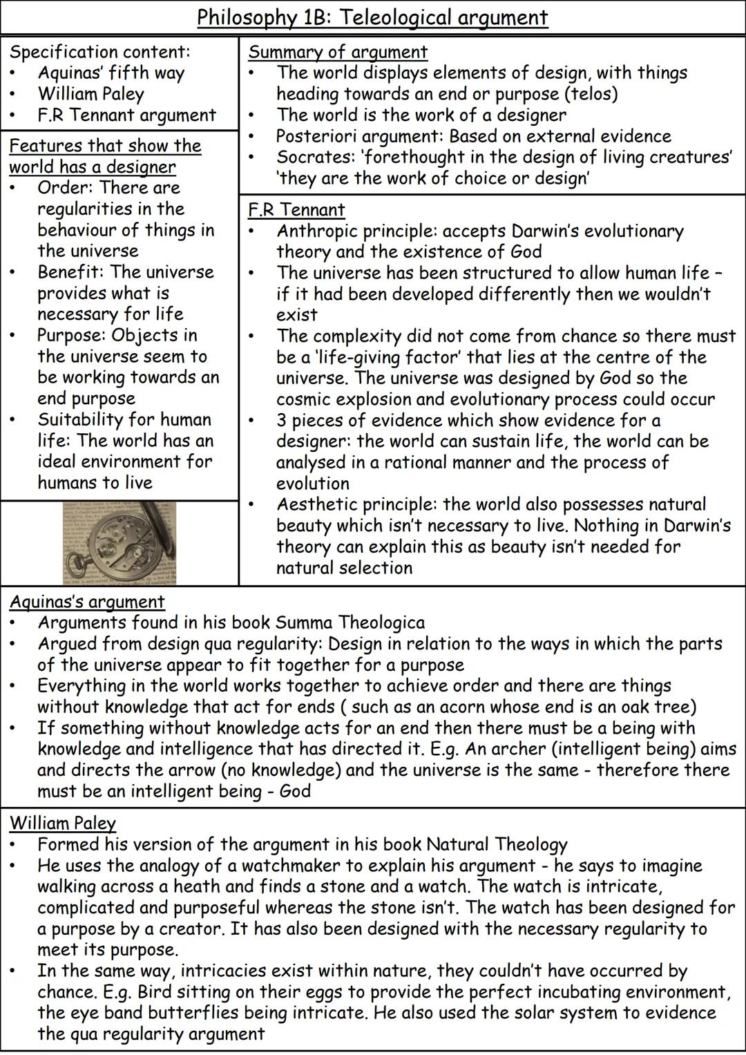 # Philosophy 1A: Cosmological argument
**Specification content:**
* Aquinas' first three ways
* Kalam cosmological argument
**Aquinas**