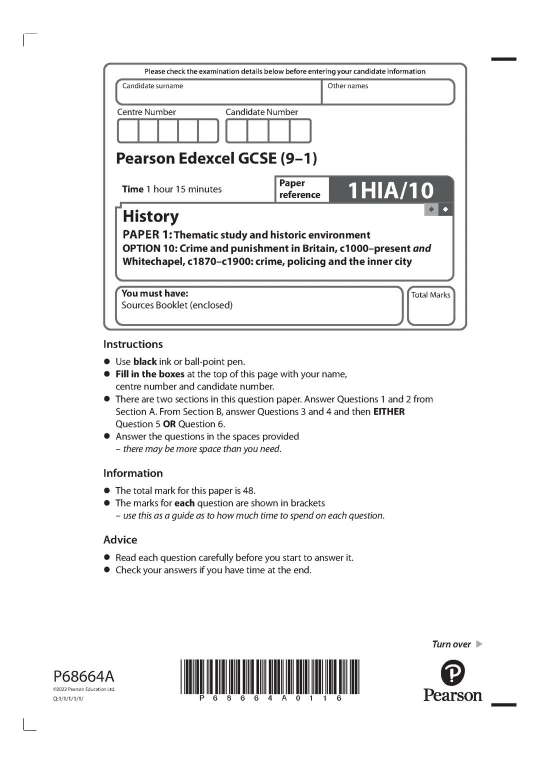 GCSE History Crime & Punishment Past Paper 1