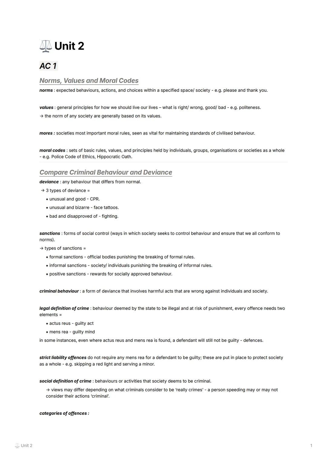 Unit 2
AC 1
Unit 2
Norms, Values and Moral Codes
norms: expected behaviours, actions, and choices within a specified space/ society - e.g. p