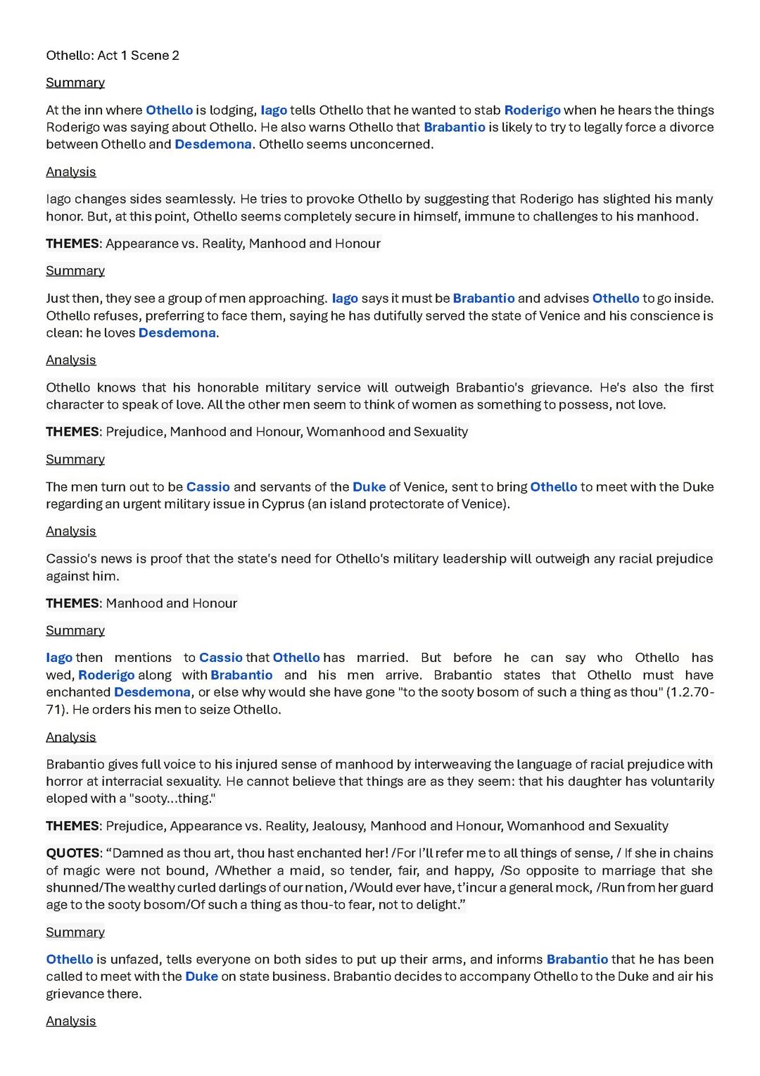 Othello Act 1 Scene 2 Detailed Summary and Analysis