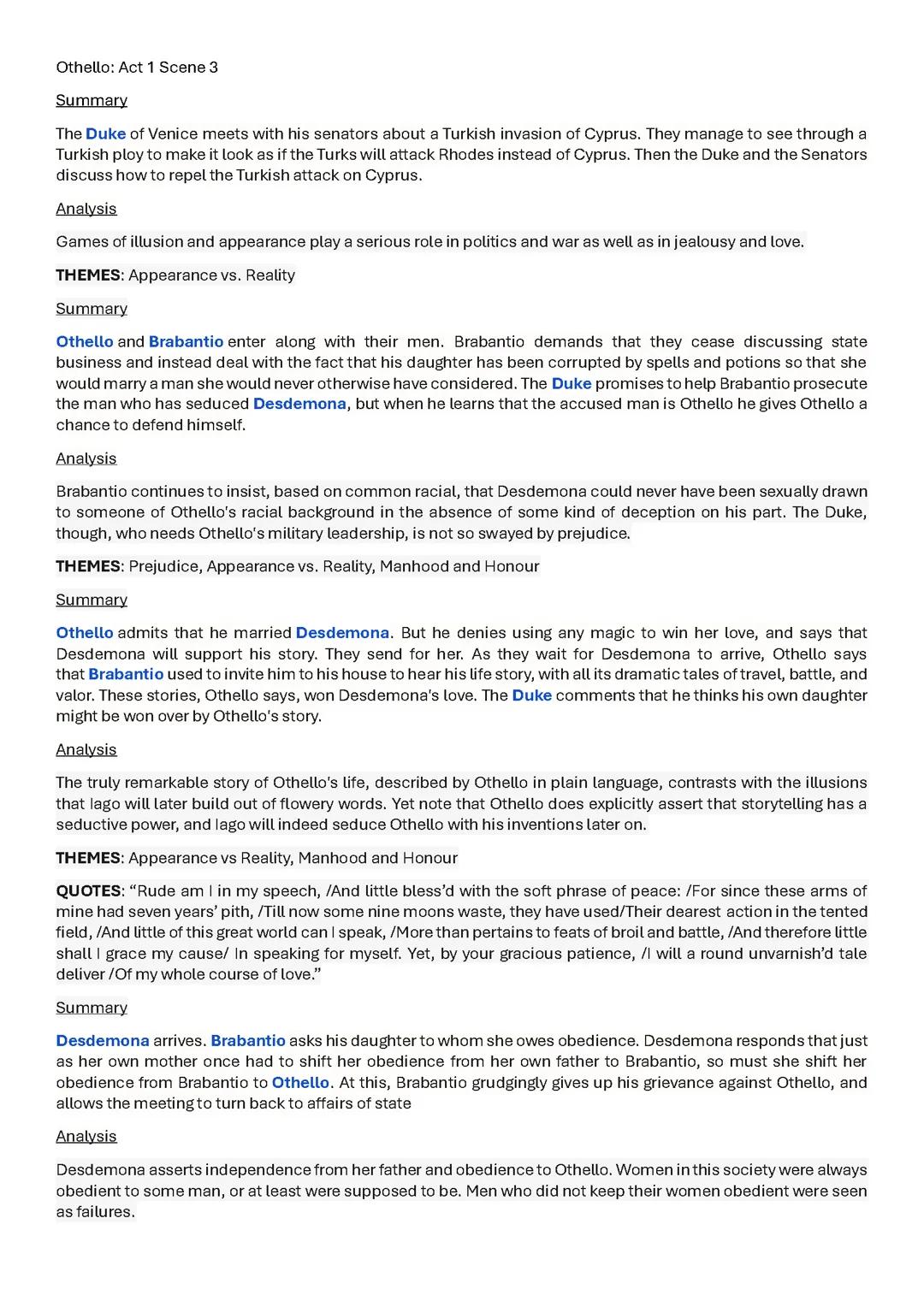 Othello Act 1 Scene 3 Detailed Summary and Analysis