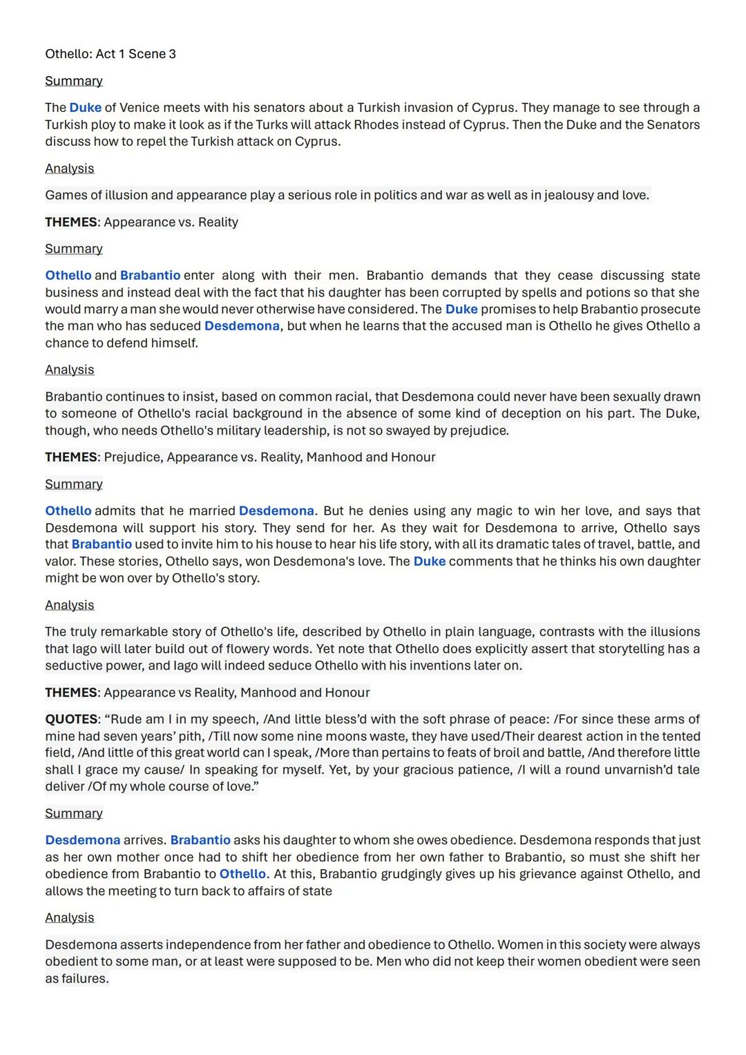 Othello: Act 1 Scene 3
Summary
The Duke of Venice meets with his senators about a Turkish invasion of Cyprus. They manage to see through a
T