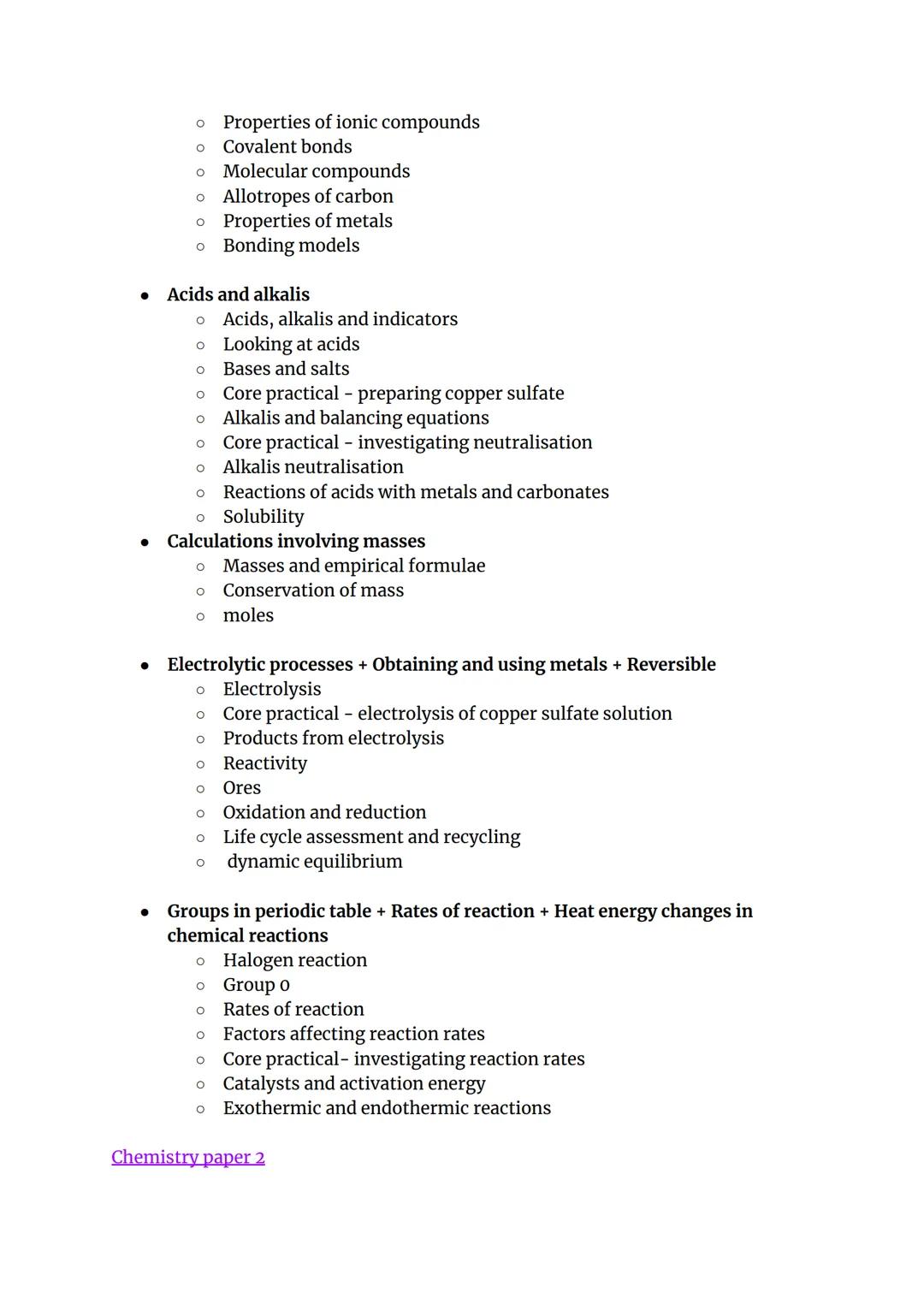 Science topic list - Edexcel higher and foundation tier
Biology paper 1:
(Foundation tier may require less in-depth knowledge)
(Please note