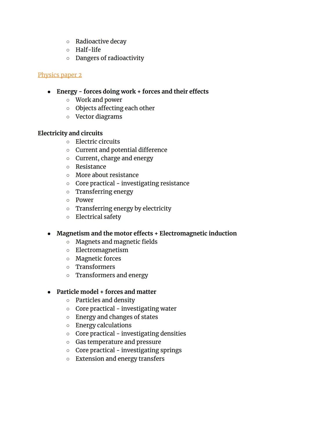 Science topic list - Edexcel higher and foundation tier
Biology paper 1:
(Foundation tier may require less in-depth knowledge)
(Please note
