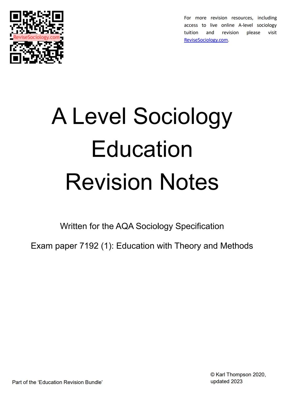 ReviseSociology.com
For more revision resources, including
access to live online A-level sociology
tuition and revision please visit
ReviseS