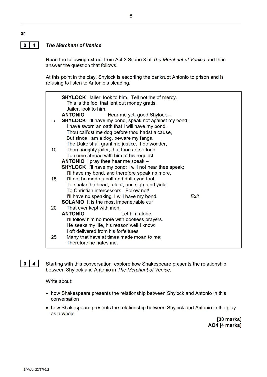 AQA
GCSE
ENGLISH LITERATURE
Paper 2 Shakespeare and unseen poetry
Time allowed: 1 hour 45 minutes
Materials
For this paper you must have:
⚫a