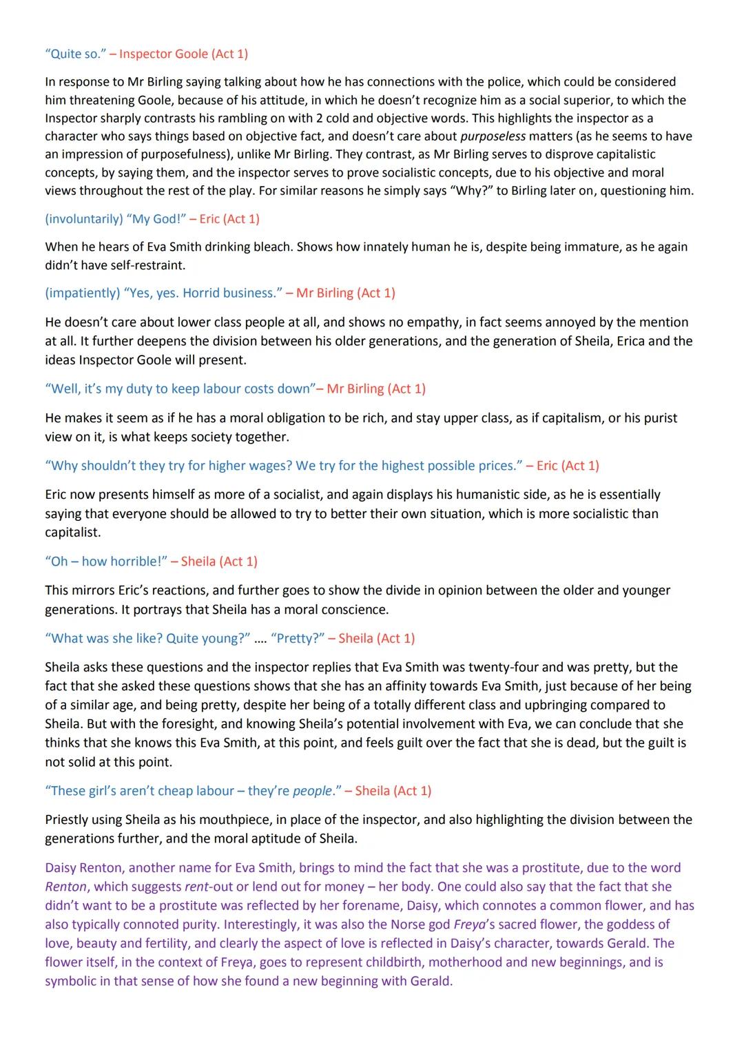 Inspector Calls Key Quotes and Analysis
This colour is the character/act reference, this is for stage directions, this is a quote, this is e