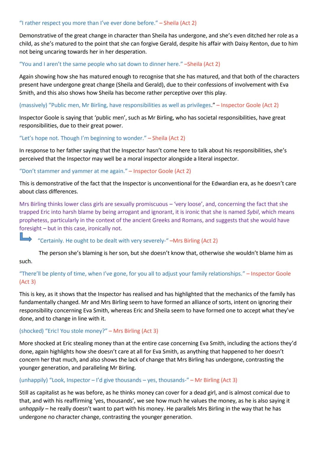 Inspector Calls Key Quotes and Analysis
This colour is the character/act reference, this is for stage directions, this is a quote, this is e
