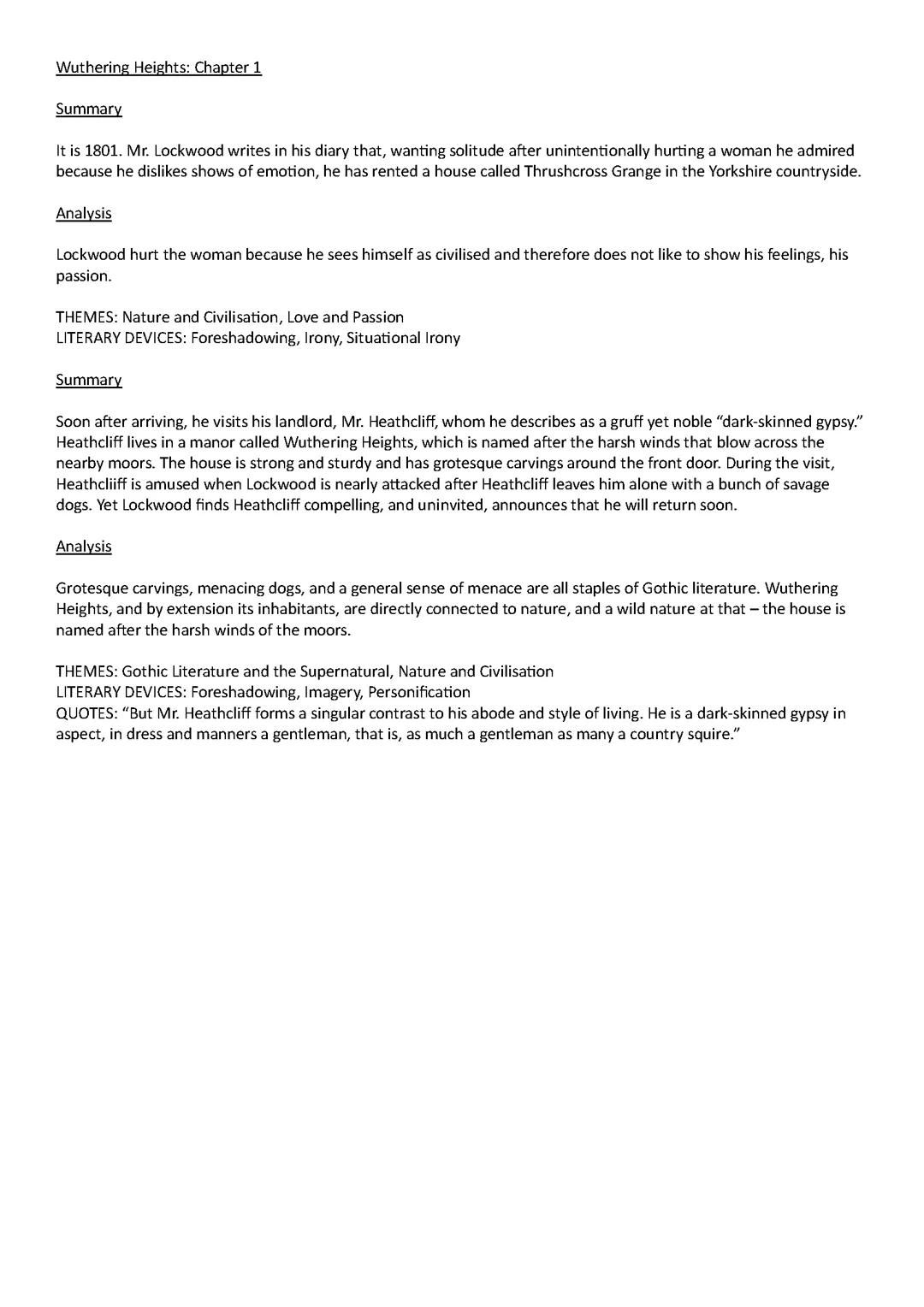 Wuthering Heights Chapter 1 Detailed Summary and Analysis