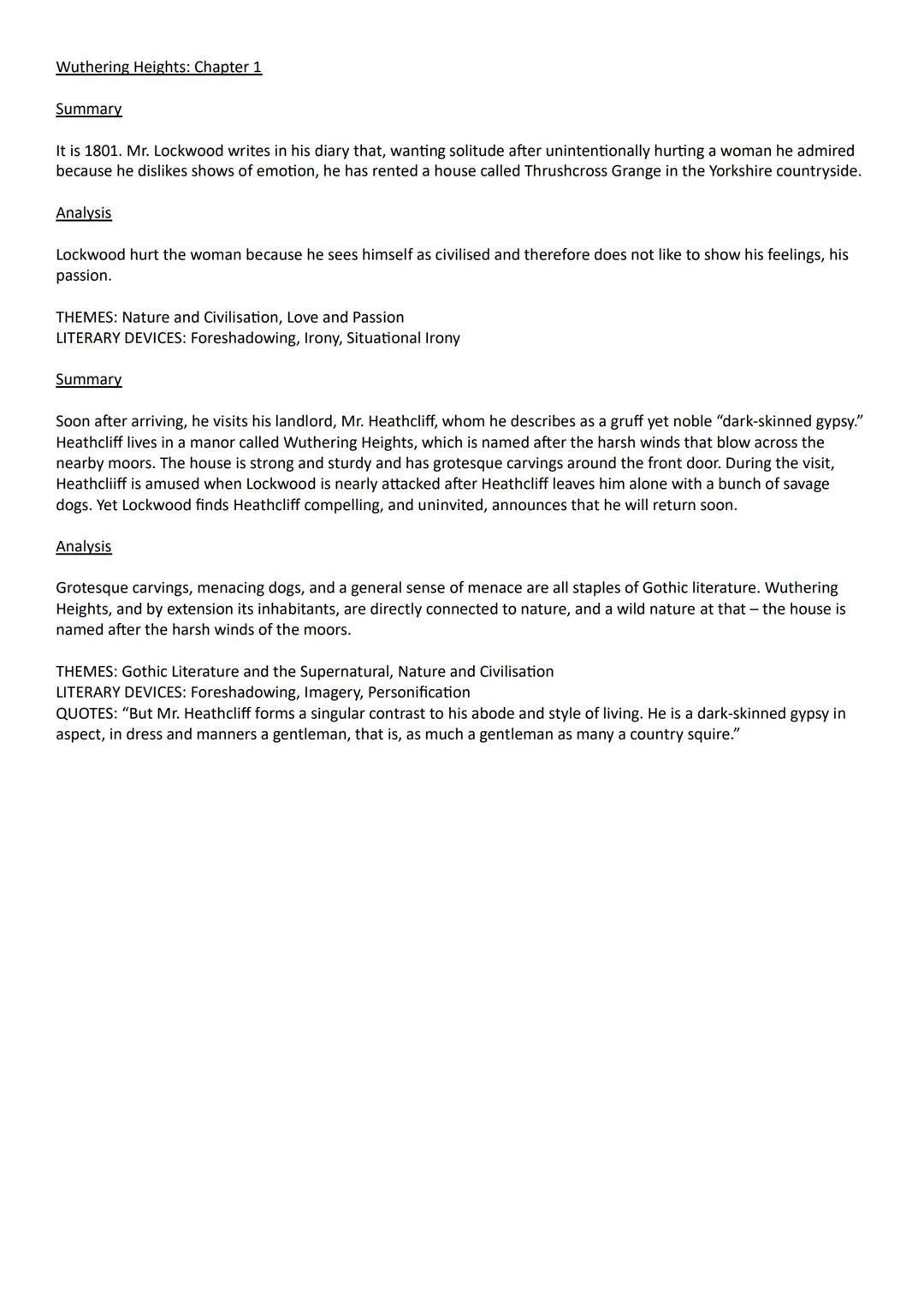 Wuthering Heights: Chapter 1
Summary
It is 1801. Mr. Lockwood writes in his diary that, wanting solitude after unintentionally hurting a wom