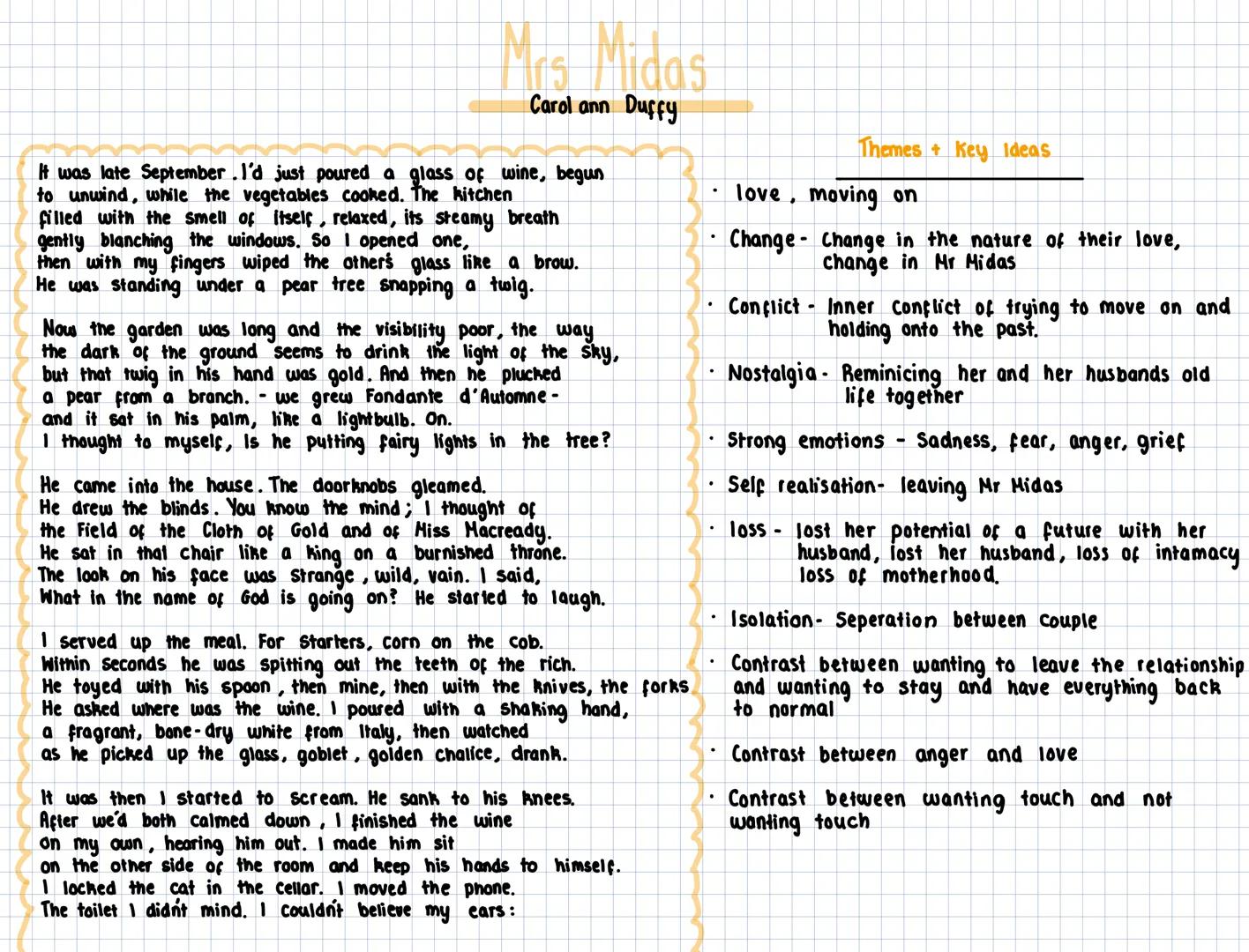 Mrs Midas
Carol ann Duffy
It was late September .I'd just poured a glass of wine, begun
to unwind, while the vegetables cooked. The kitchen