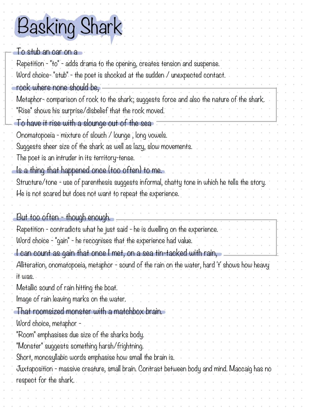 Basking Shark
Themes:
Isolation, evolution, nature, distrust nature of humanity, doubt /uncertainty.
Tone:
Rhythmic structure adds a light-h