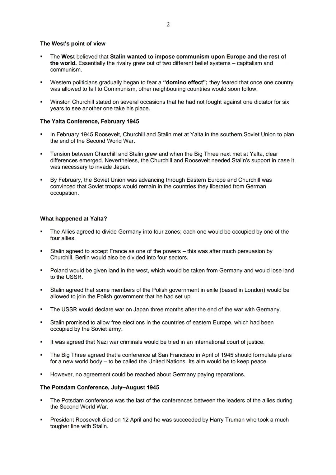 1
PAPER 1, SECTION B: CONFLICT AND TENSION 1945-1972
The origins of the Cold War up to 1949
The widening gulf between the wartime Allies
"
G