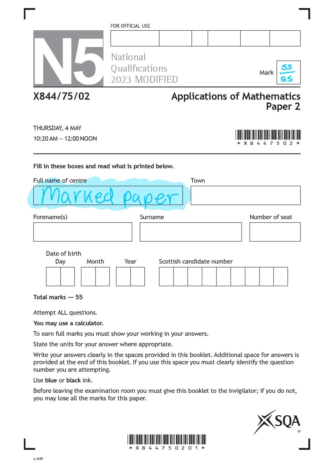 national 5 apps 2023 paper 2 marked example past paper