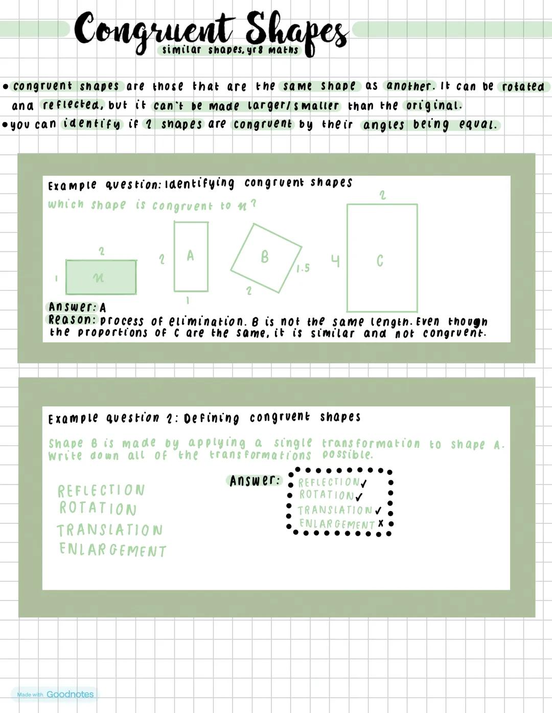 Congruent Shapes
similar shapes, yr 8
โข congruent shapes are those that are the same shape as another. It can be rotated
and reflected, but
