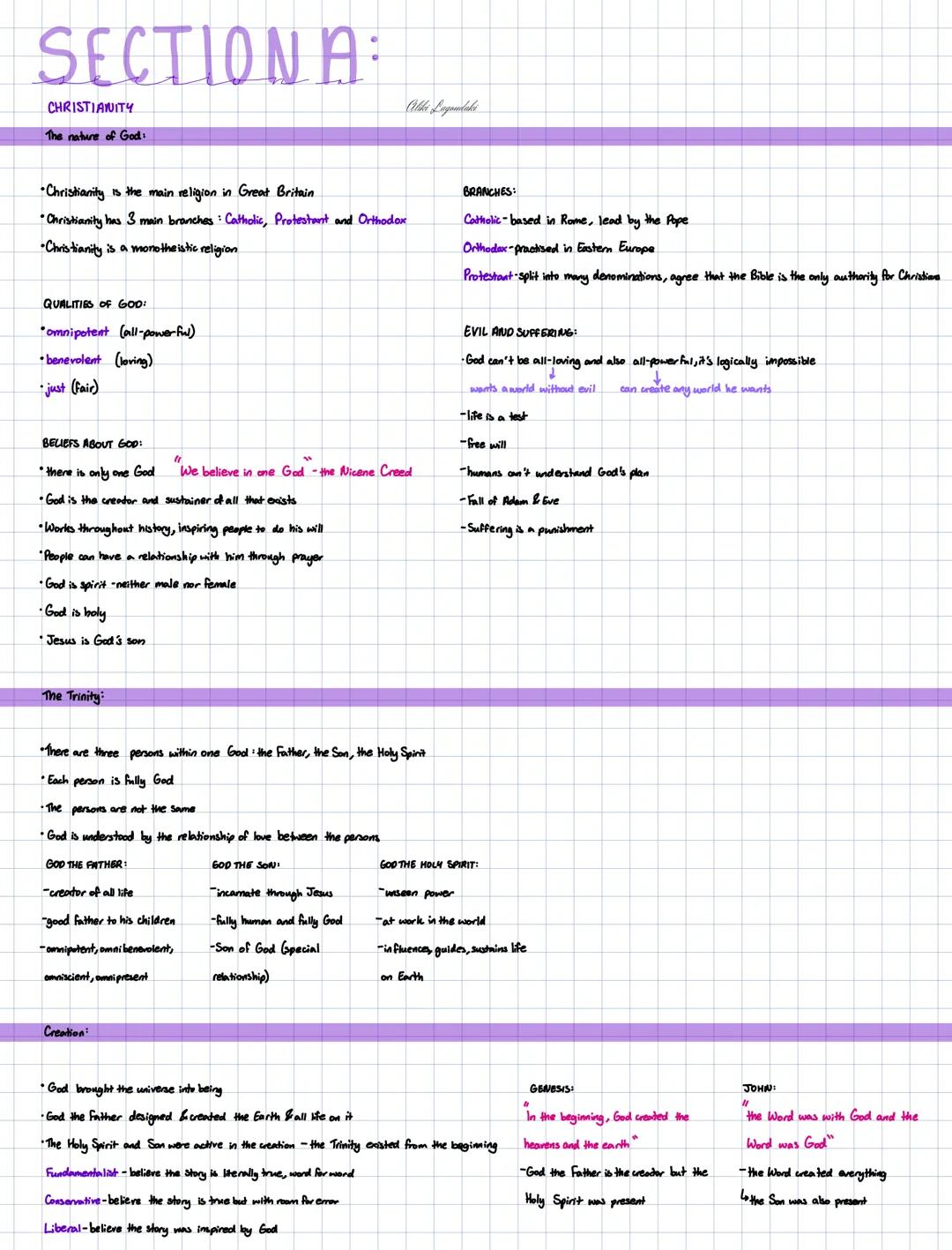 # SECTIONA:
CHRISTIANITY
The nature of God:
Ushi Lagoudaki
โขChristianity is the main religion in Great Britain
*Christianity has 3 main b