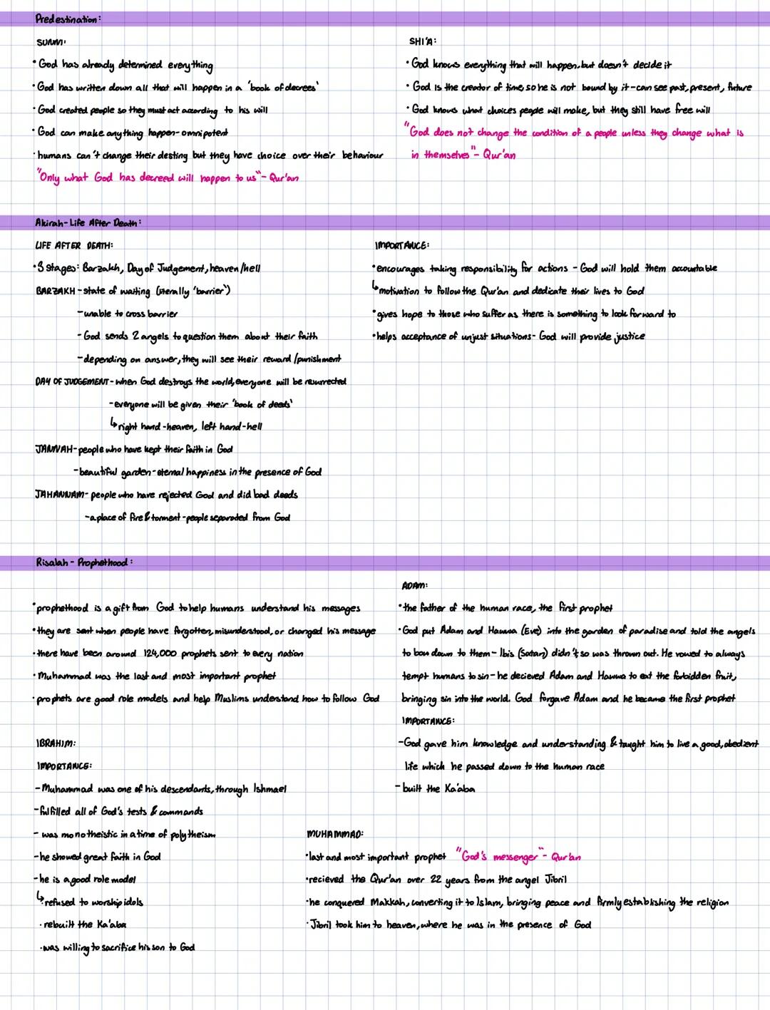 # SECTIONA:
ISLAM
Key Beliefs:
6 ARTICLES OF FAITH SUNNI
* Tawhid-the Oneness of Good
* Risalah-prophethood
* Day of Judgement
* p