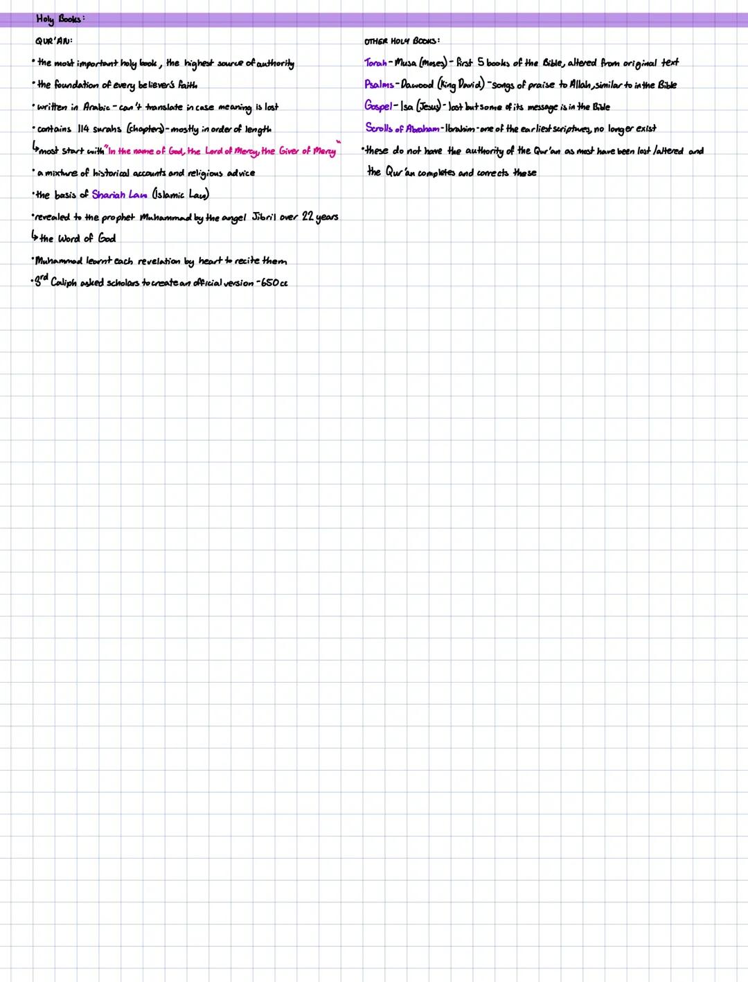 # SECTIONA:
ISLAM
Key Beliefs:
6 ARTICLES OF FAITH SUNNI
* Tawhid-the Oneness of Good
* Risalah-prophethood
* Day of Judgement
* p