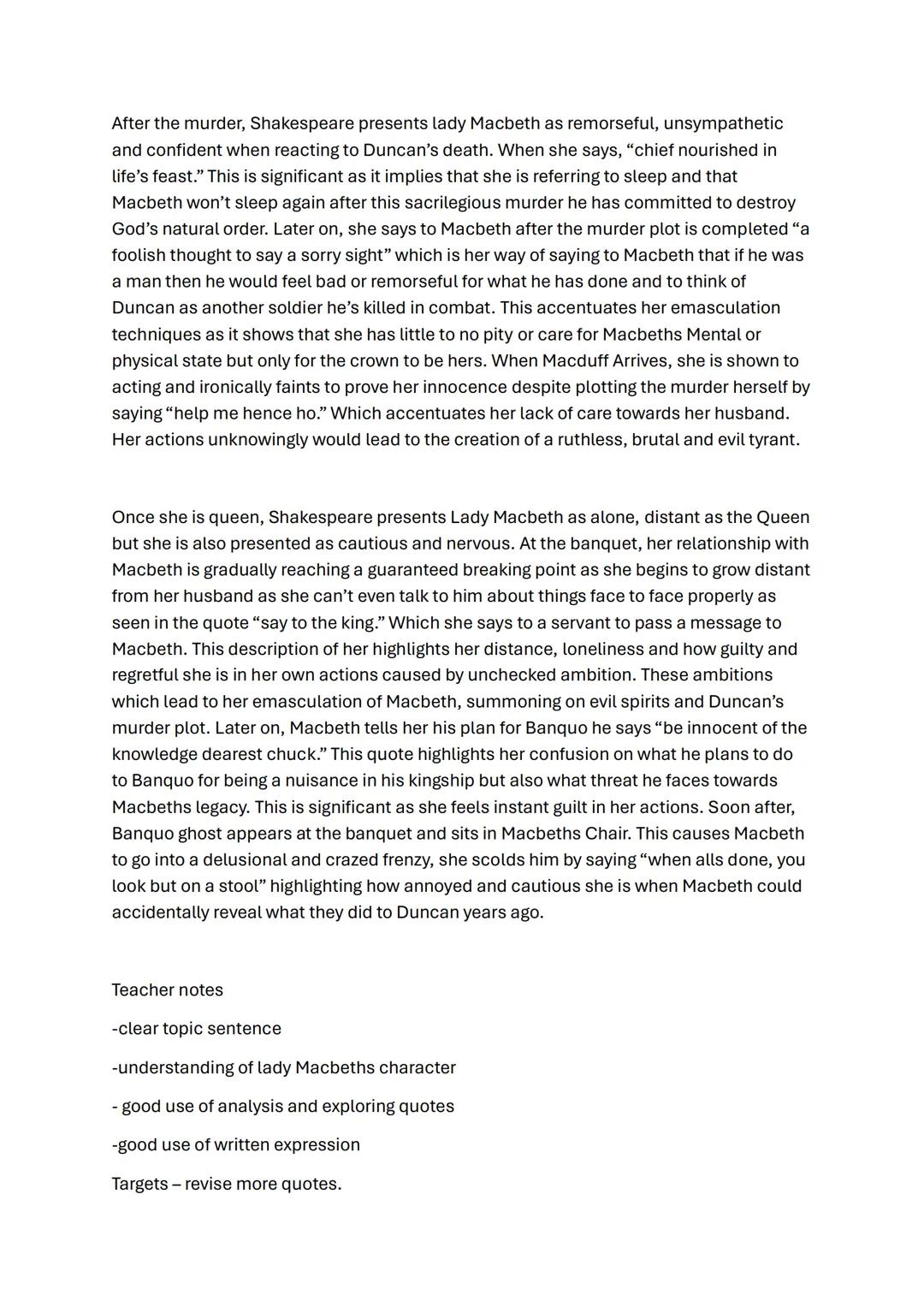 Lady Macbeth Essay Assessment 16/20 marks
How is lady Macbeth presented in the play as a whole?
Overall, Shakespeare presents Lady Macbeth a