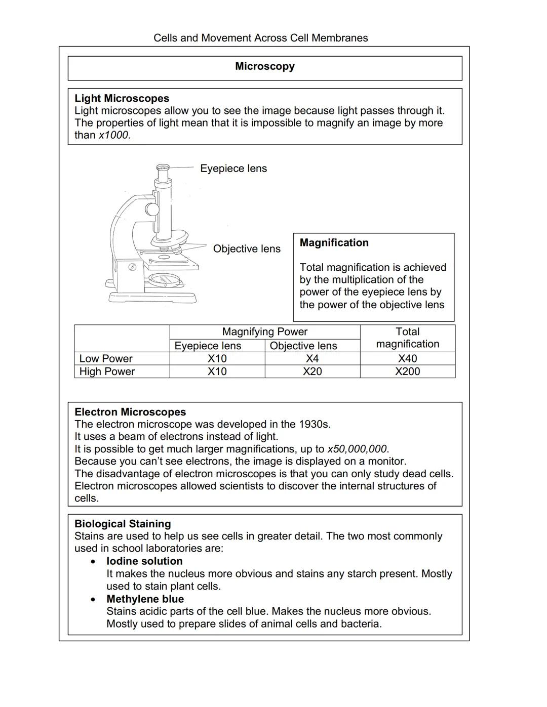 Cells and Movement Across Cell Membranes
Plant and Animal Cells
Every organism, except viruses, contains one or more cells.
The size of the