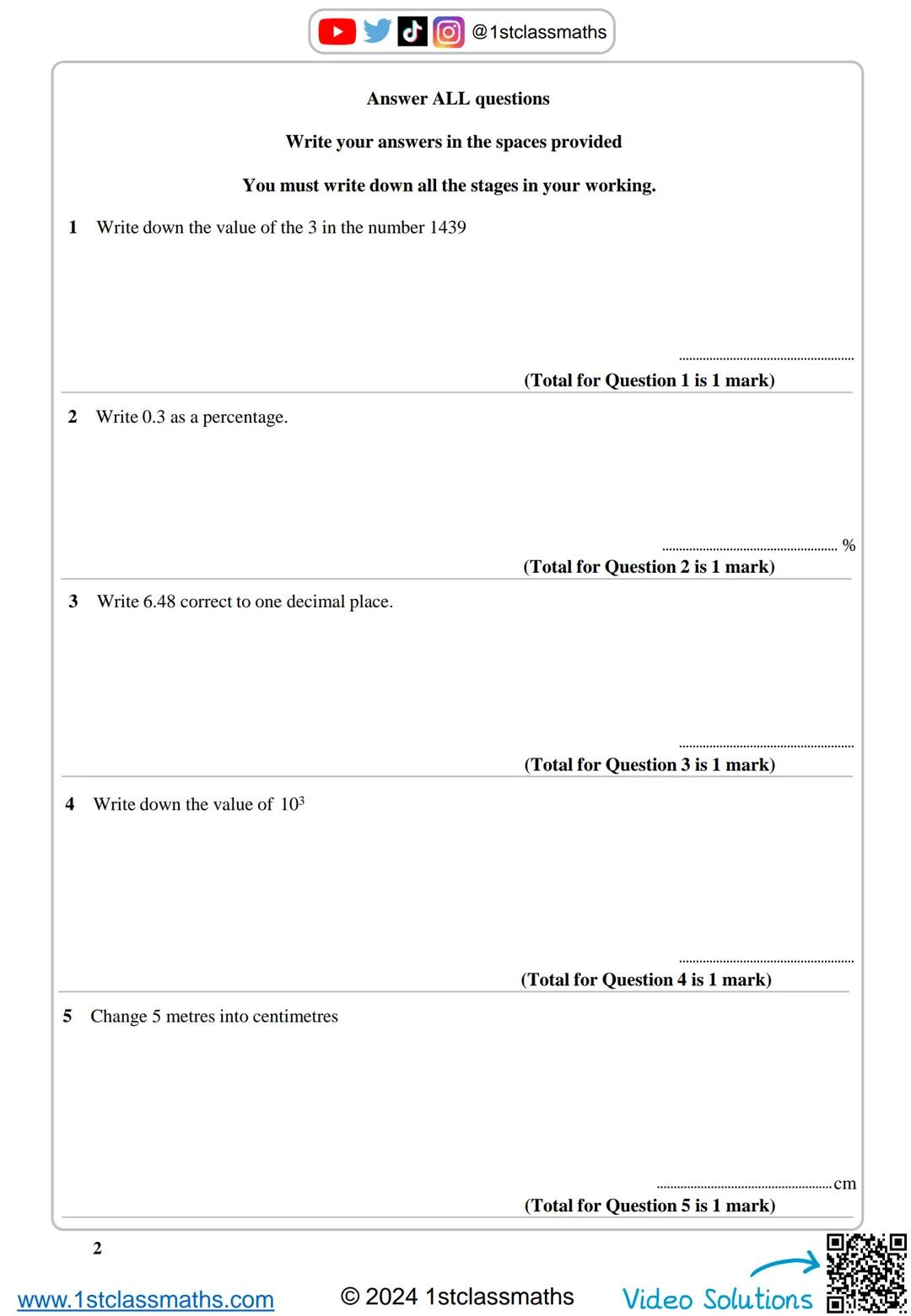 Video Solutions
1st
st Class
Maths
PRACTICE PAPER FOR
量
Edexcel Paper 1F
(June 2024)
SCAN ME
▬▬▬▬▬▬▬▬▬▬▬▬▬▬
Disclaimer
▬▬▬▬▬▬▬▬▬▬▬▬▬▬▬
This