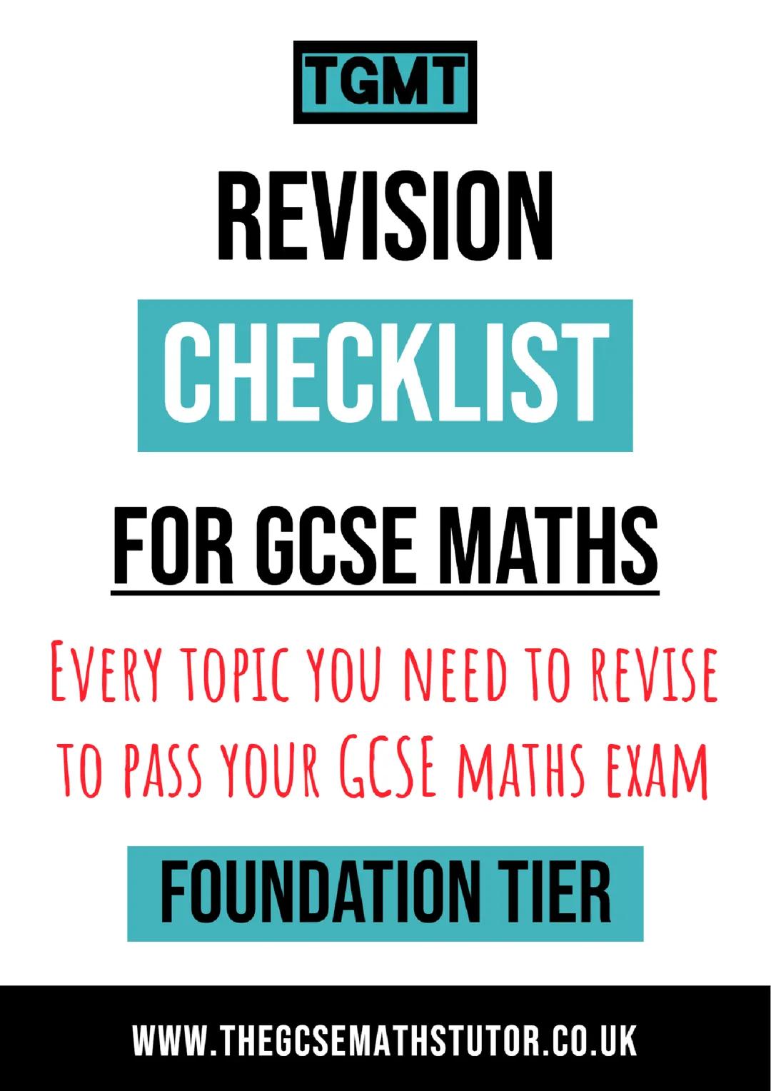 Revision checklist for Foundation Maths