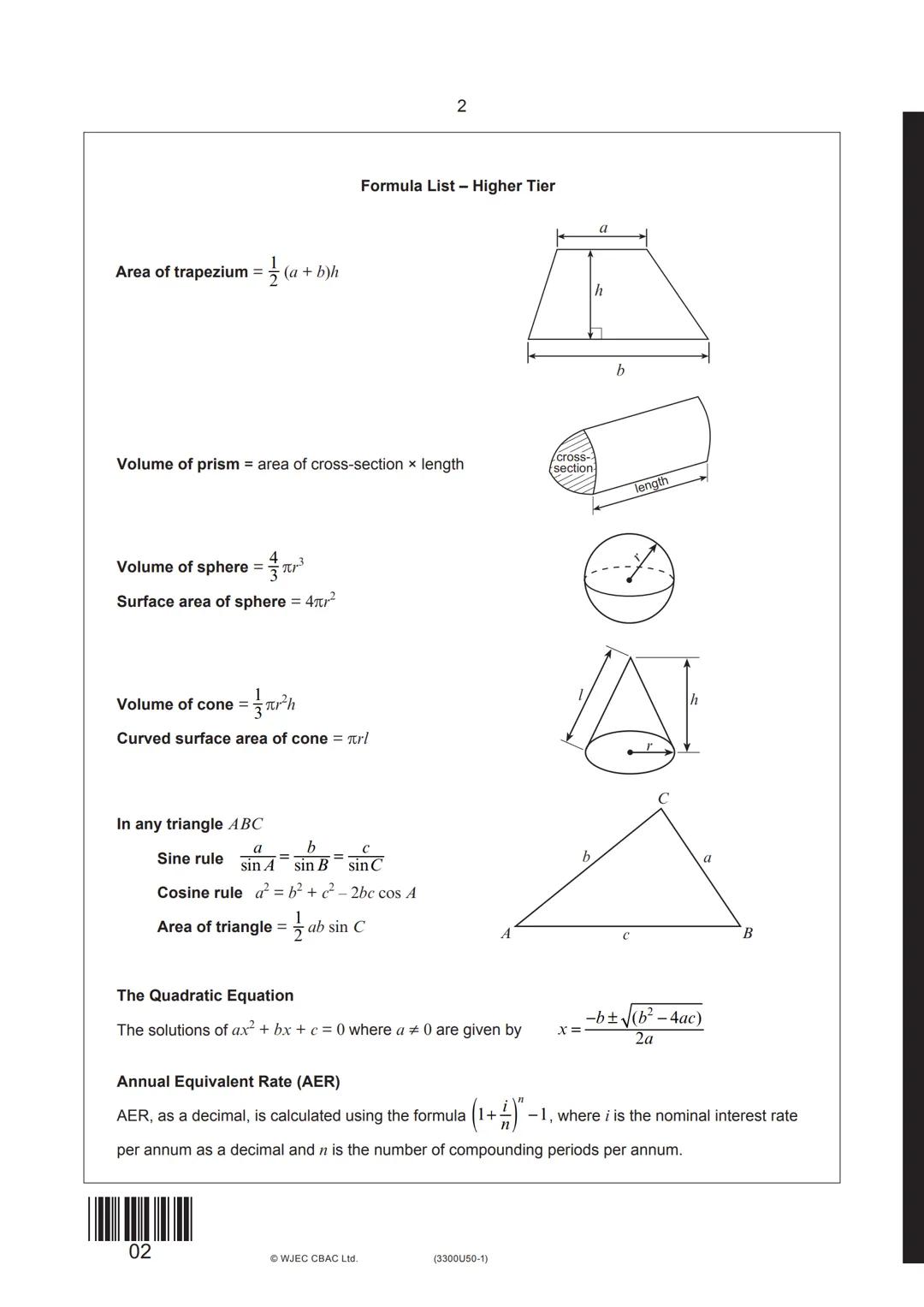 Surname
First name(s)
GCSE
wjec
свас
3300U50-1
Centre
Number
A22-3300U50-1
MONDAY, 14 NOVEMBER 2022 - MORNING
MATHEMATICS
UNIT 1: NON-