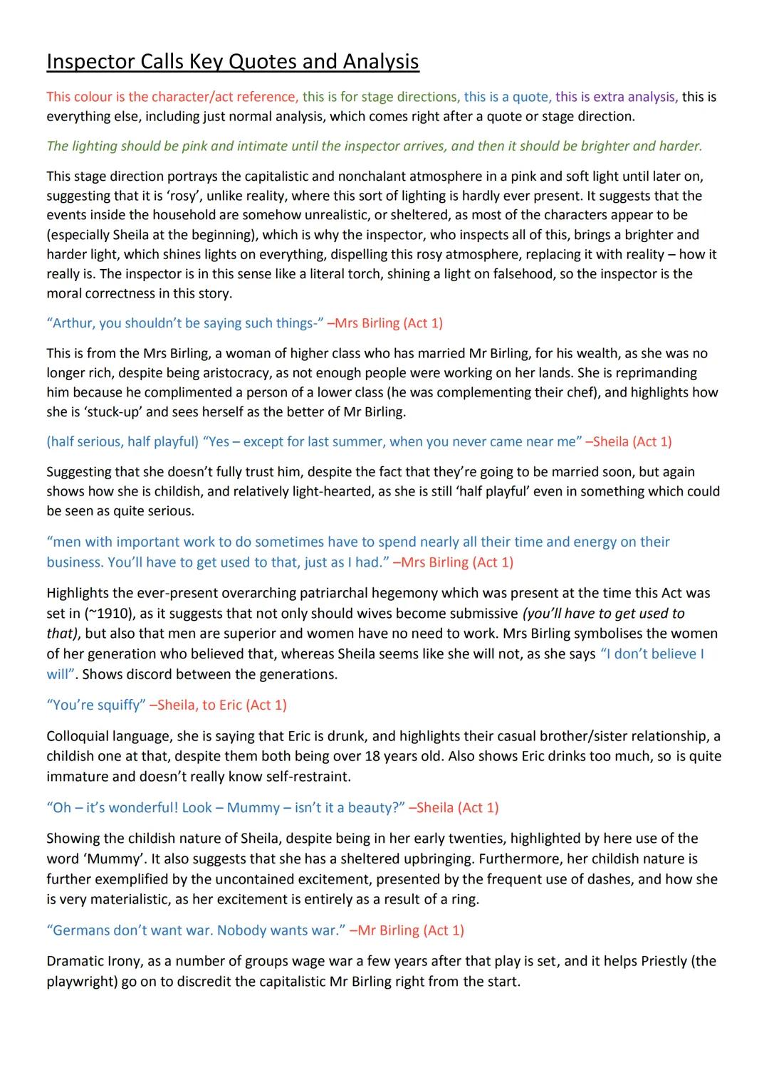 An inspector calls revision notes