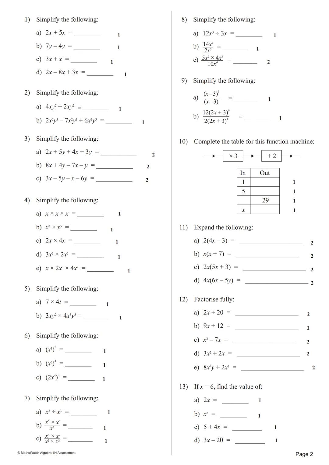 Algebra 1H Assessment
%
do
Higher Level
All questions
Marked
Clip Grade
Title of clip
Question(s)
Score
out of
33...
.2...
Simplifying Addit