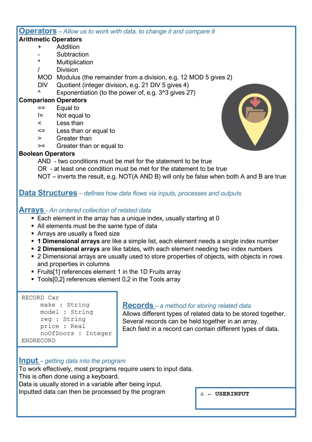 AQA GCSE Computer
Science (8525)
Paper 1: Computational Thinking
And Programming Skills
a
Revision Booklet Topic 1: Fundamentals of Algorith