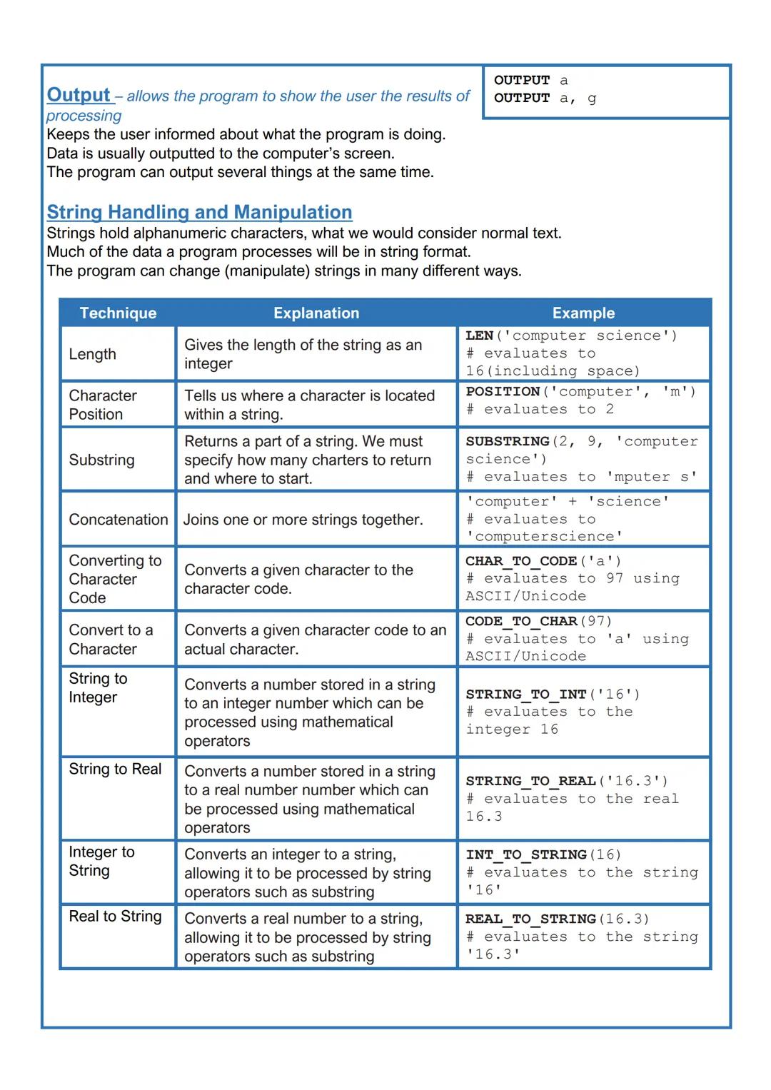 AQA GCSE Computer
Science (8525)
Paper 1: Computational Thinking
And Programming Skills
a
Revision Booklet Topic 1: Fundamentals of Algorith