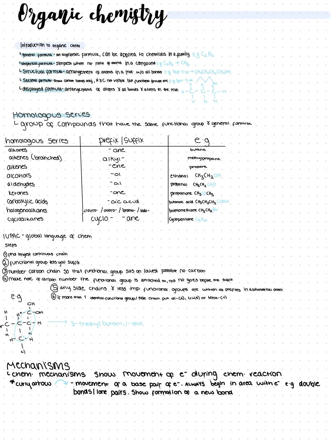 # Organic chemistry
Introduction to organic chem
* general formula - an algebraic formula, can be applied to chemicals in a family eng $C