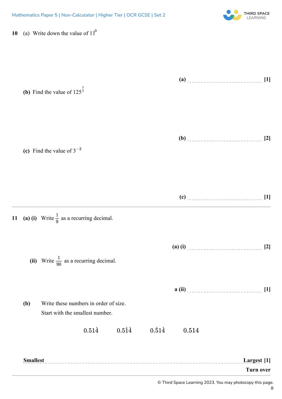 THIRD SPACE
LEARNING
Mathematics
Paper 5
(Non-Calculator)
Higher Tier
OCR GCSE
SET 2 THIRD SPACE
LEARNING
Mathematics Paper 5 | Non-Calculat