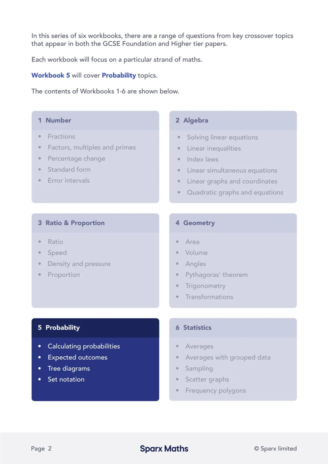 Sparx Maths
Crossover Workbook 5
Probability
sparxmaths.com In this series of six workbooks, there are a range of questions from key crossov
