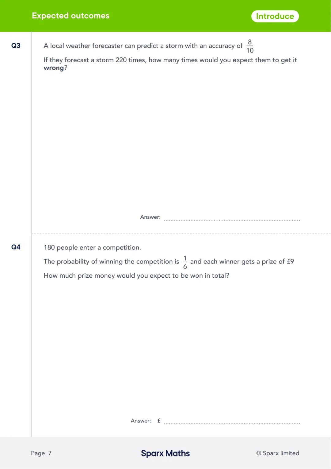 Sparx Maths
Crossover Workbook 5
Probability
sparxmaths.com In this series of six workbooks, there are a range of questions from key crossov