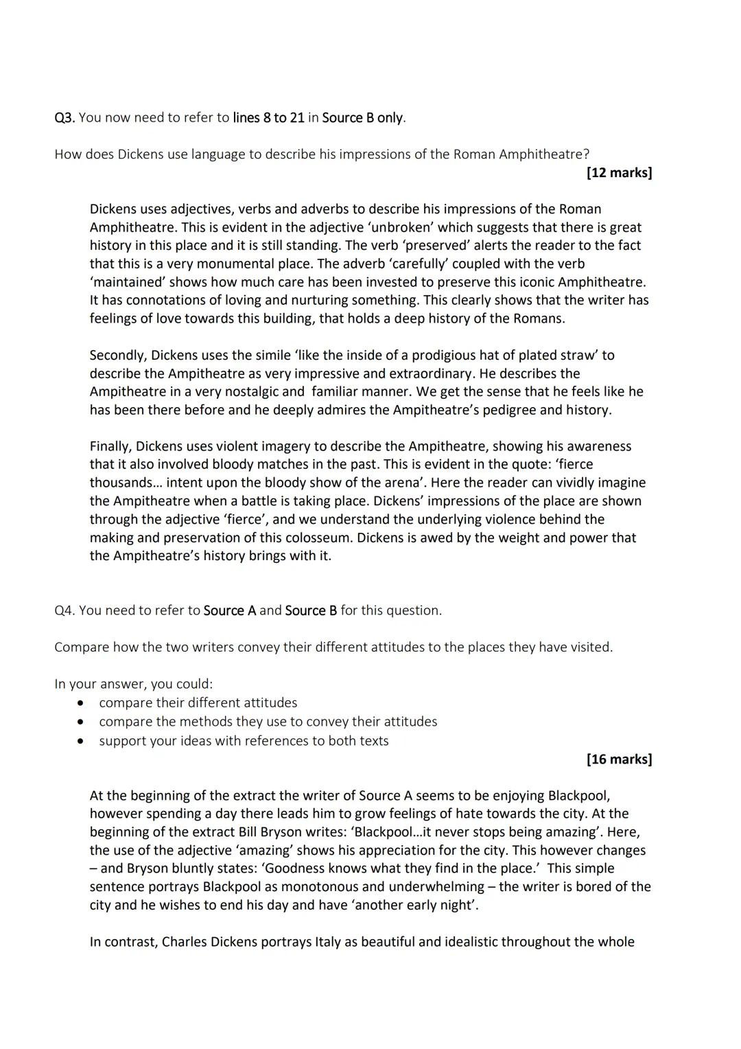 Paper 2 model answer:
Q1. Read again the first part of Source A from lines 1 to 14.
Choose four statements below which are true.
A. More peo